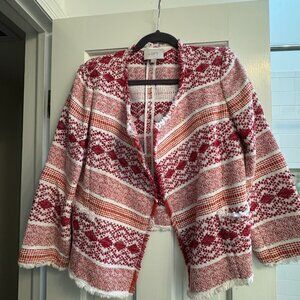 Loft Red Patterned Jacket Size 8